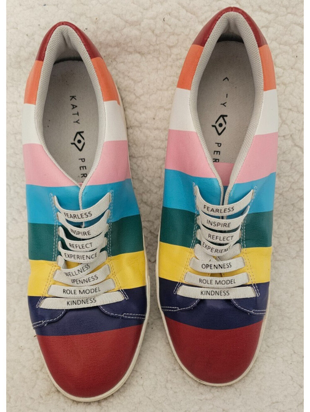Katy Perry The Firework Shoes Striped Rainbow Sneakers Affirmation Size 11 M